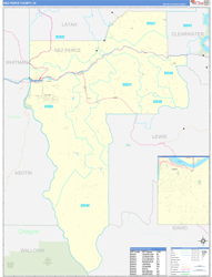 Nez Perce County, ID Wall Map Zip Code Basic Style 2024